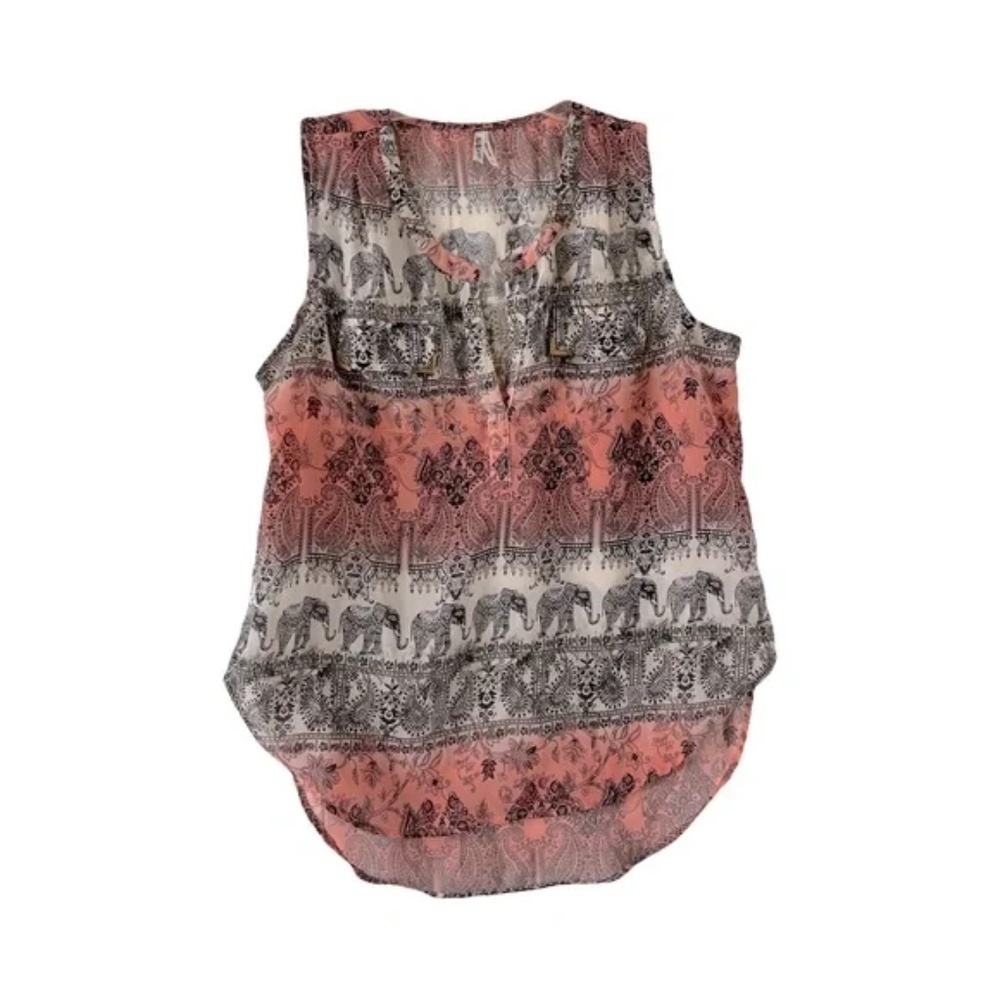 Live 4 Truth | Pink Black Boho Elephant Paisley Floral Sleeveless Blouse, XL
